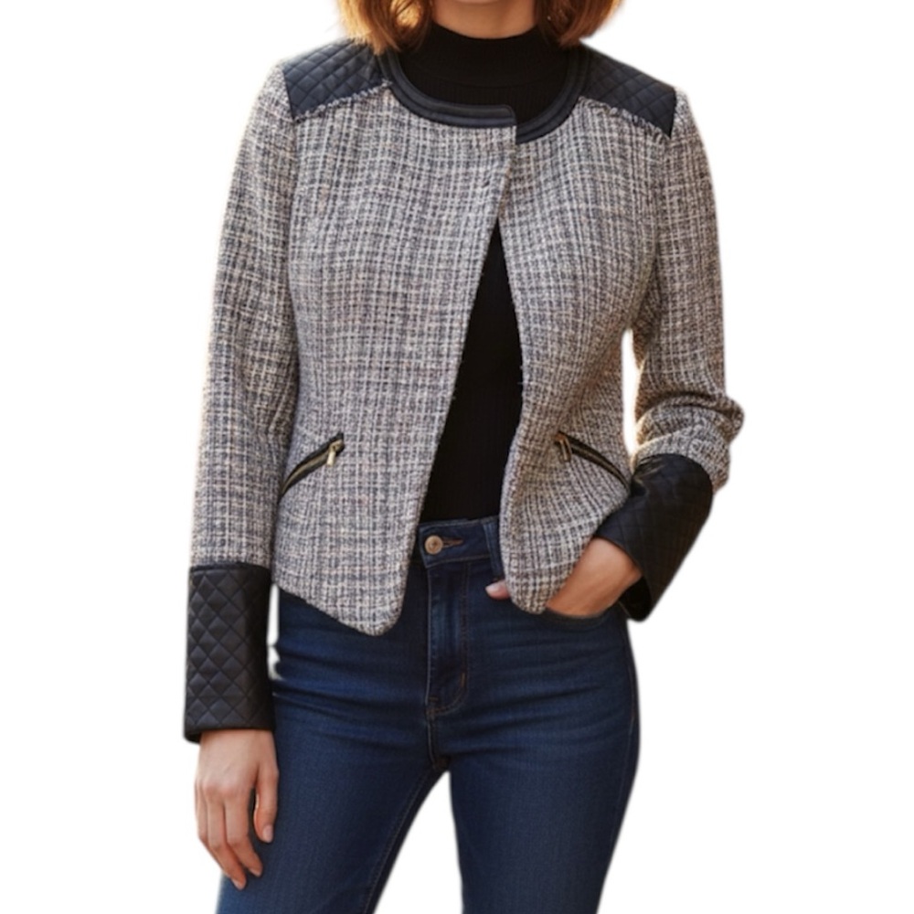Collection By Bernardo Multi Color Tweed Faux Leather Career Blazer size Medium